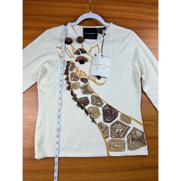 Michael Simon Vintage Giraffe Beaded Spun Silk Blend Sweater - Size Medium -OG - Picture 10 of 11